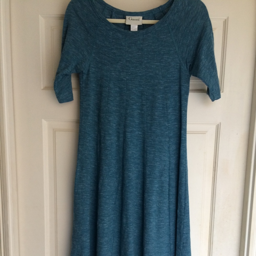 CASUAL KNIT  FLARE AQUA MIDI SWING DRESS